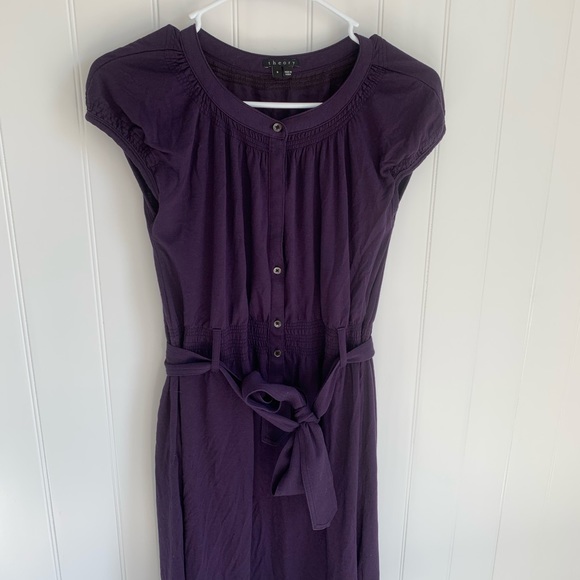 Theory Purple Button Front Tie Silk Blend Dress - Picture 2 of 8